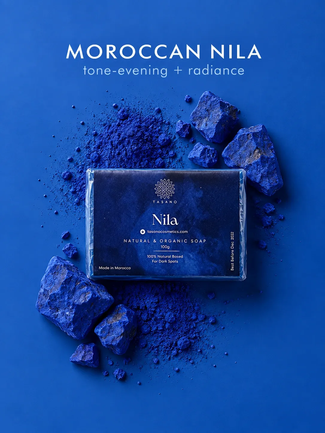 Moroccan Nila soap with traditional blue Nila powder for dark spots and uneven-looking skin tone