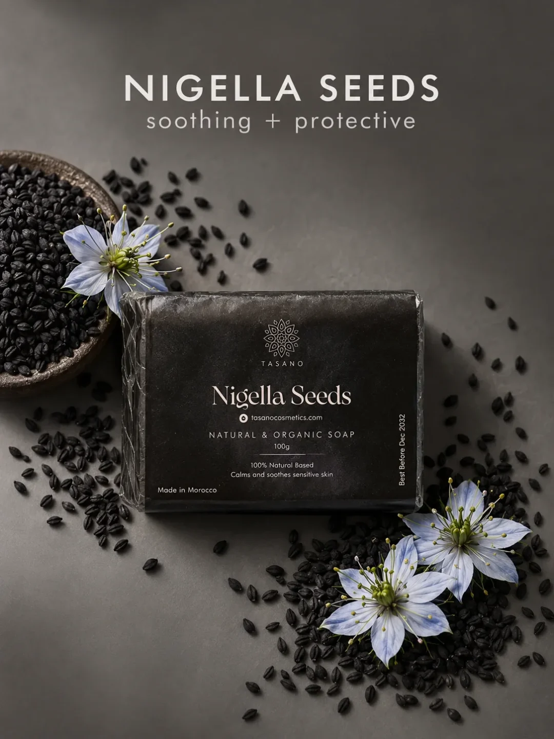 Moroccan black seed soap with Nigella sativa for sensitive and dry-feeling skin Moroccan black seed soap with Nigella sativa for sensitive and dry-feeling skin