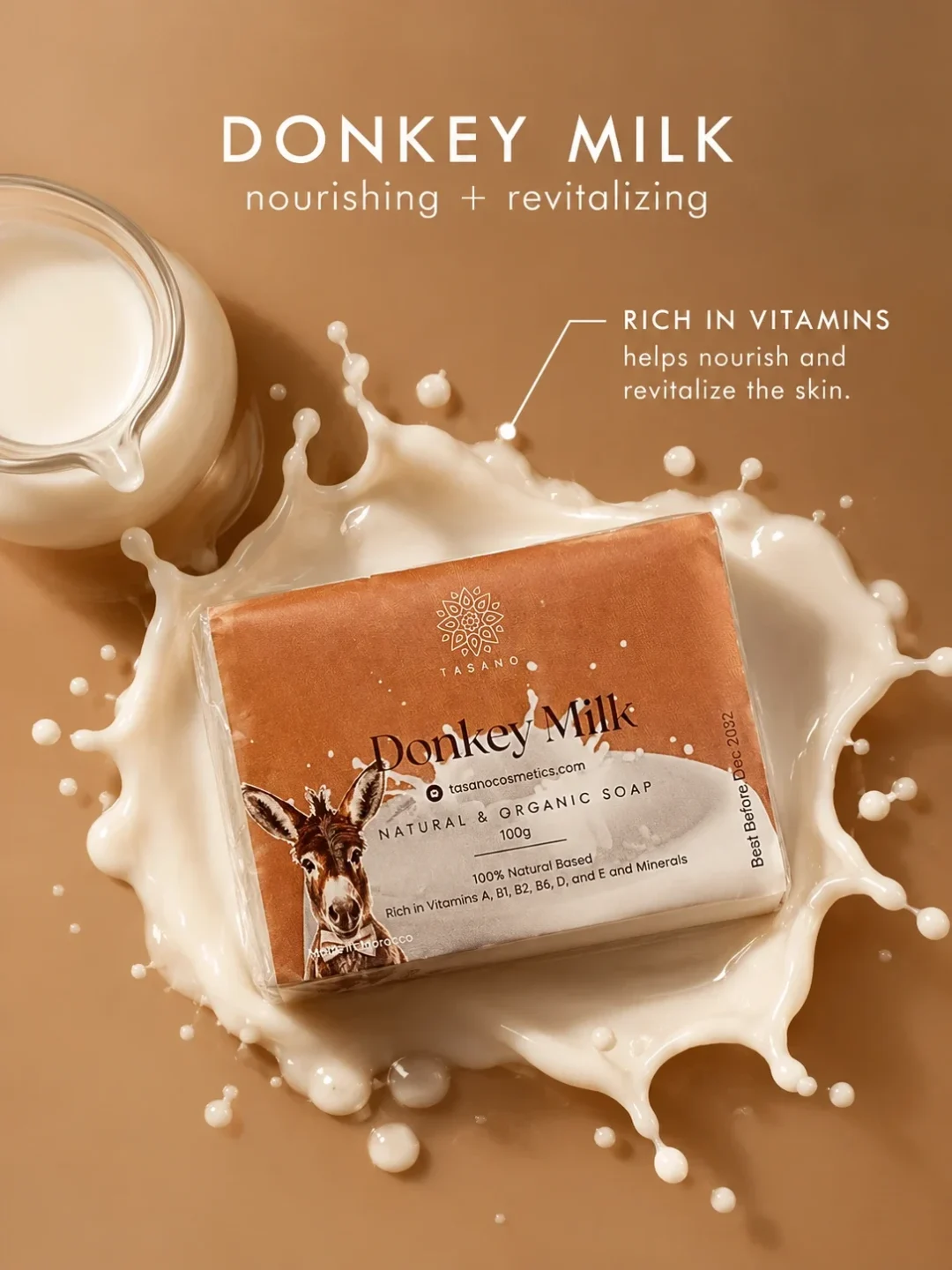 Moroccan donkey milk soap rich in naturally occurring nutrients for dry and dull-looking skin