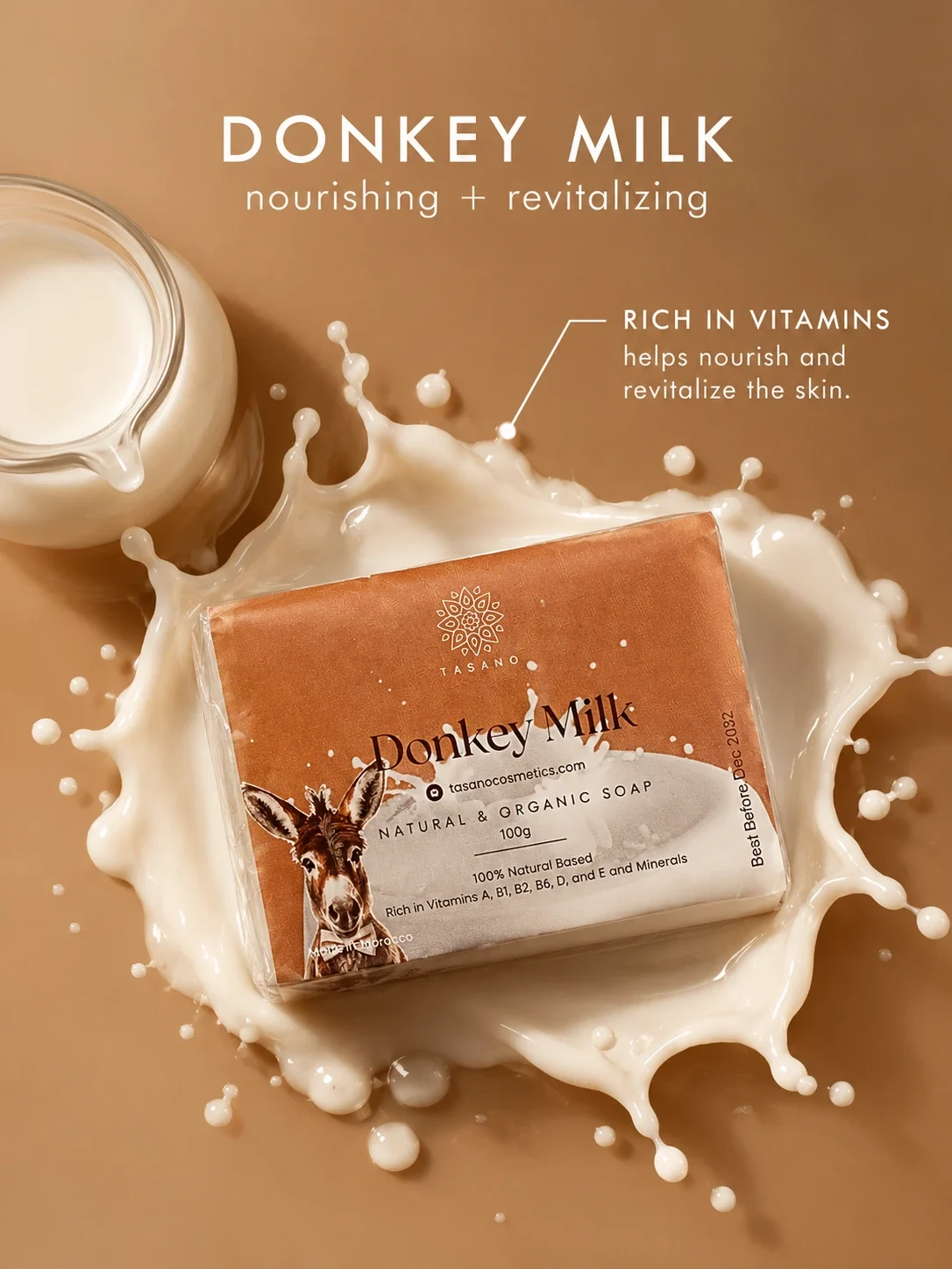 Moroccan donkey milk soap rich in naturally occurring nutrients for dry and dull-looking skin