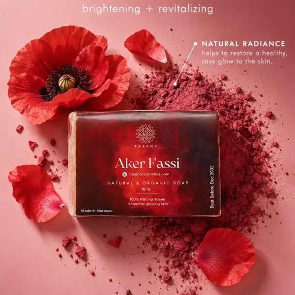 Moroccan Aker Fassi soap with traditional poppy powder for radiant glowing-looking skin