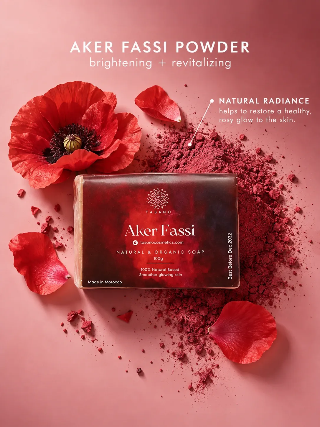 Moroccan Aker Fassi soap with traditional poppy powder for radiant glowing-looking skin