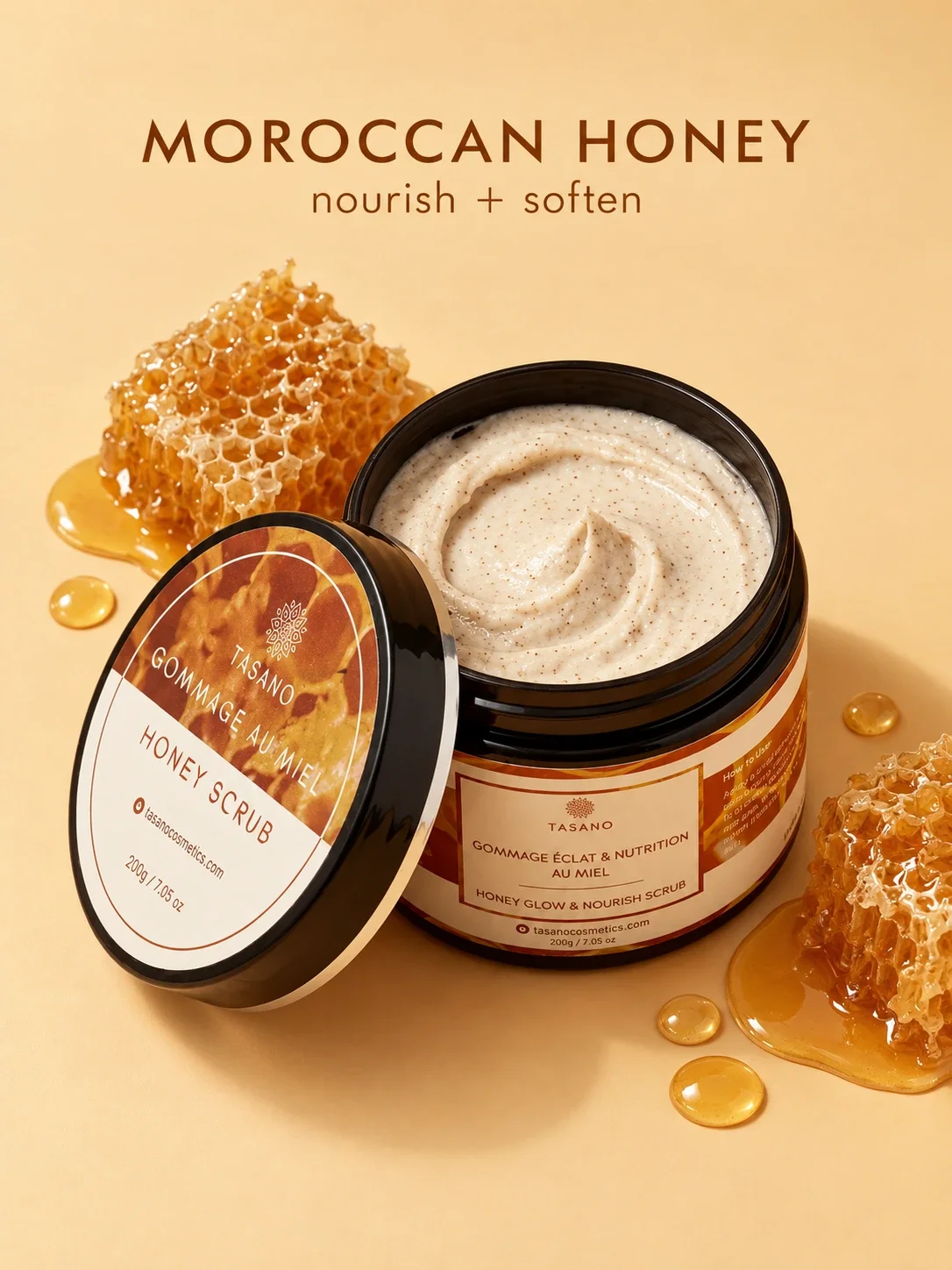 Moroccan honey scrub with nourishing honey for dry skin, softness and gentle body exfoliation