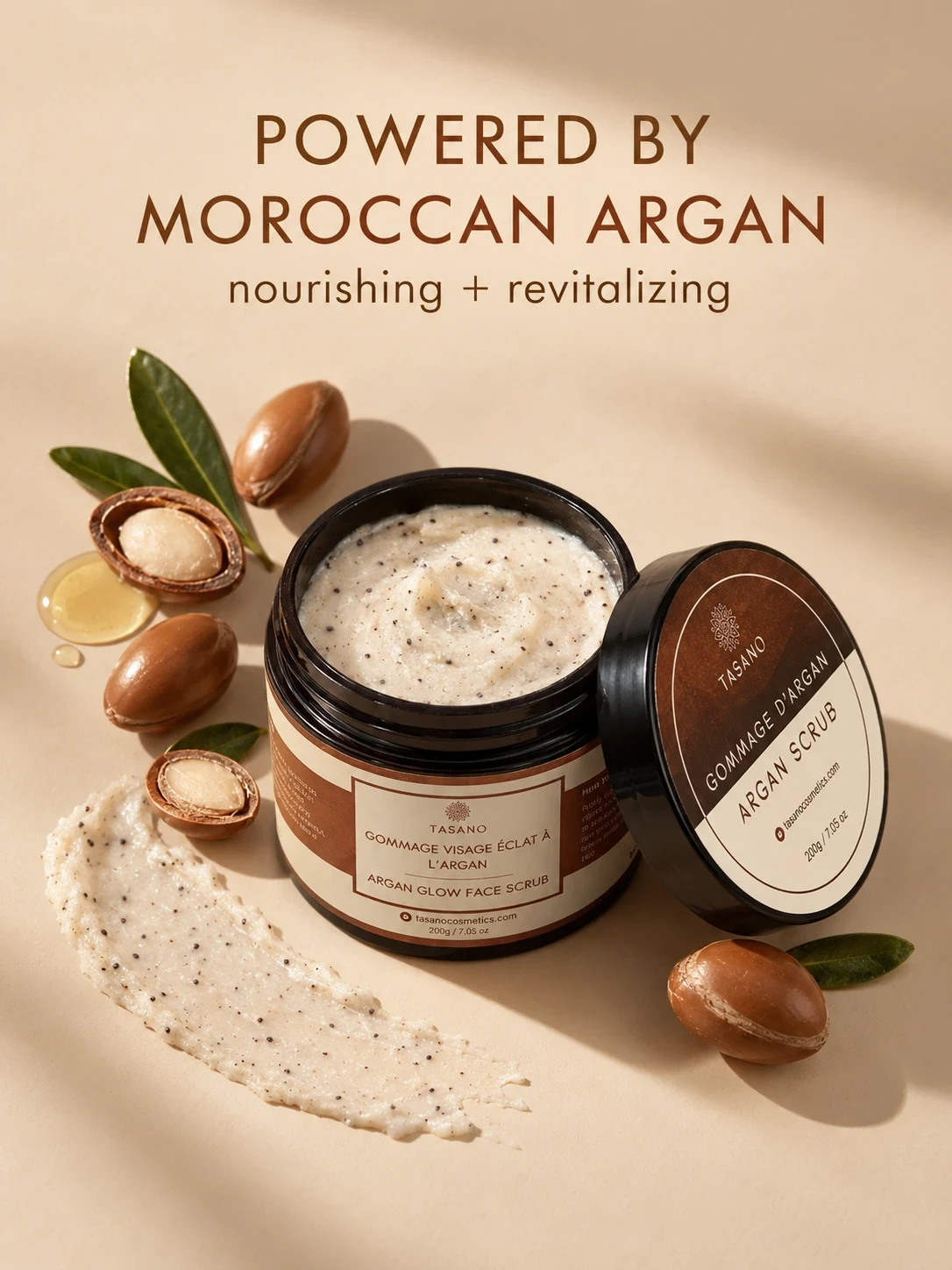 Moroccan argan scrub with argan oil for hydration, nourishment and dry skin exfoliation