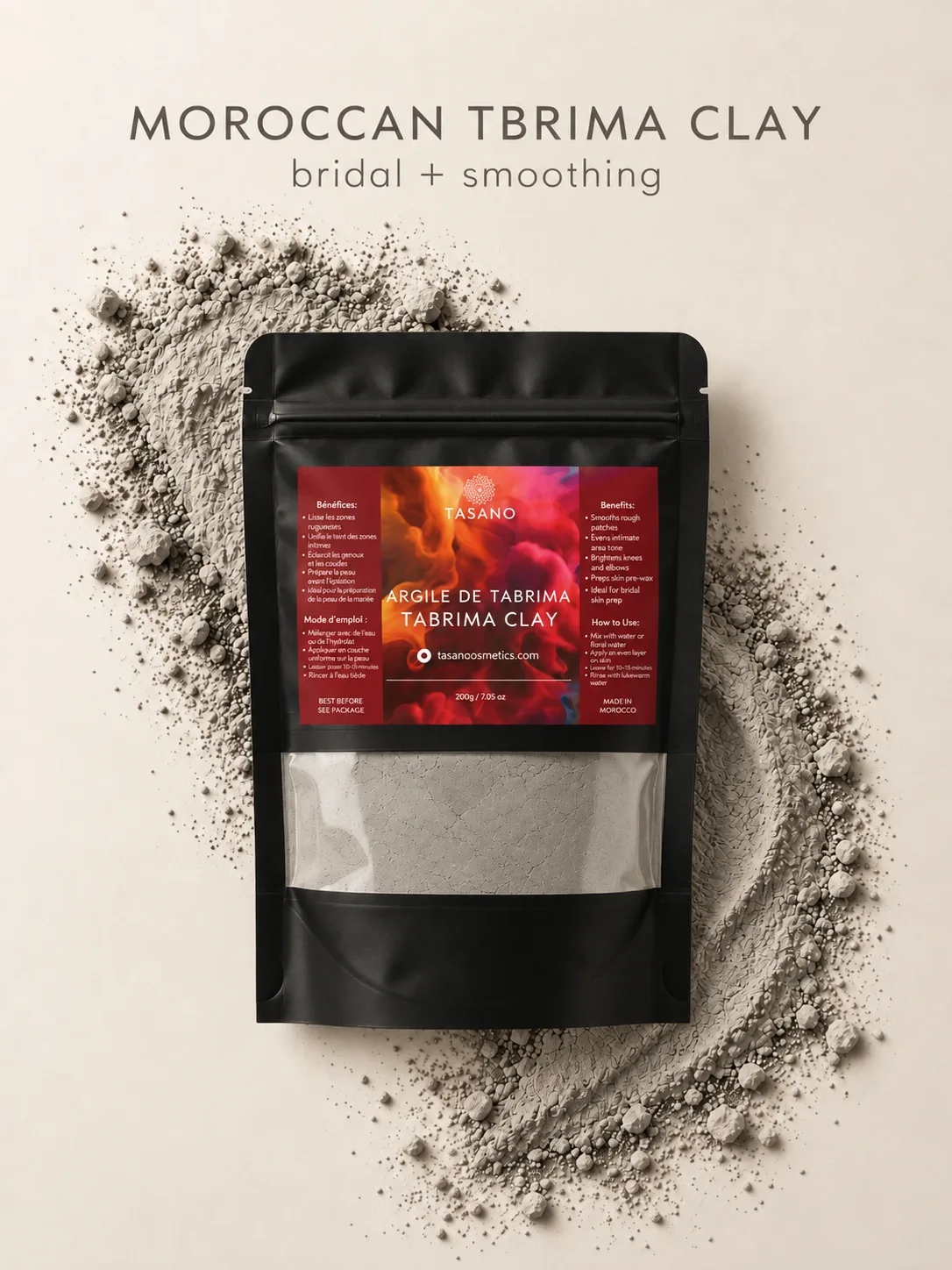 Traditional Moroccan Tbrima powder made in Morocco for hammam body mask and skin smoothing