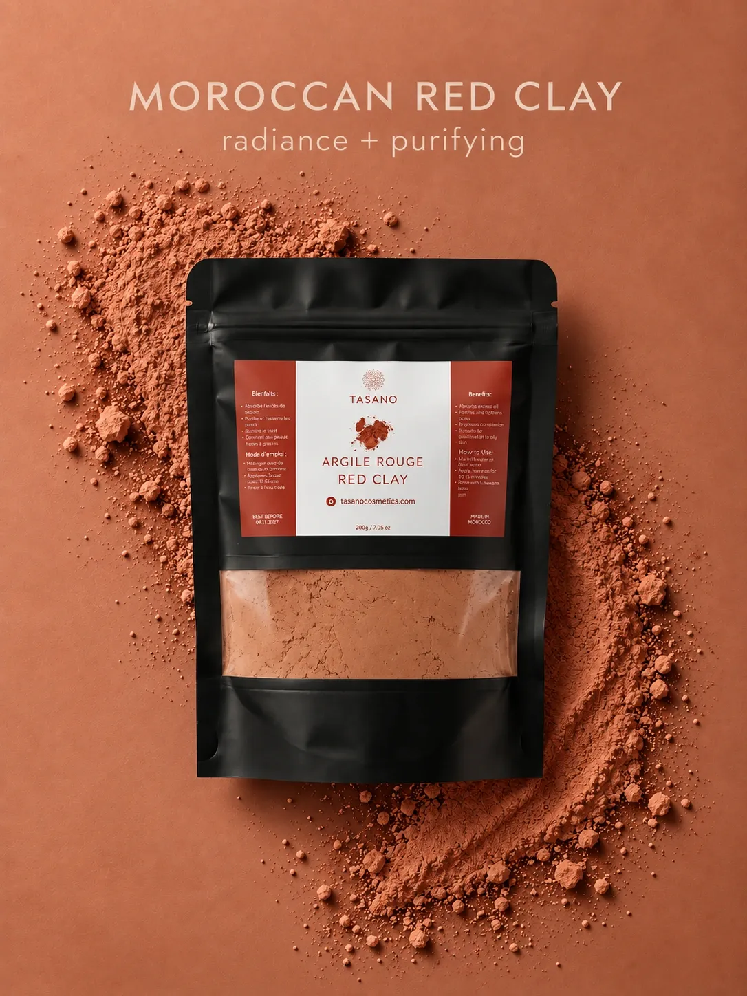 Natural Moroccan Red Clay powder mineral clay for excess oil, dull skin, pores and smoother complexion