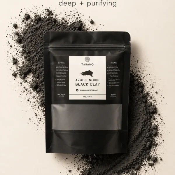 Moroccan Black Clay powder made in Morocco for purifying face masks and oily skin care Moroccan Black Clay powder made in Morocco for purifying face masks and oily skin care