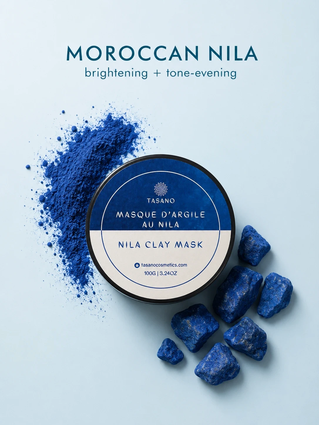 TASANO Nila Clay face Mask for dark spots with Moroccan nila powder and nila rocks for even looking skin