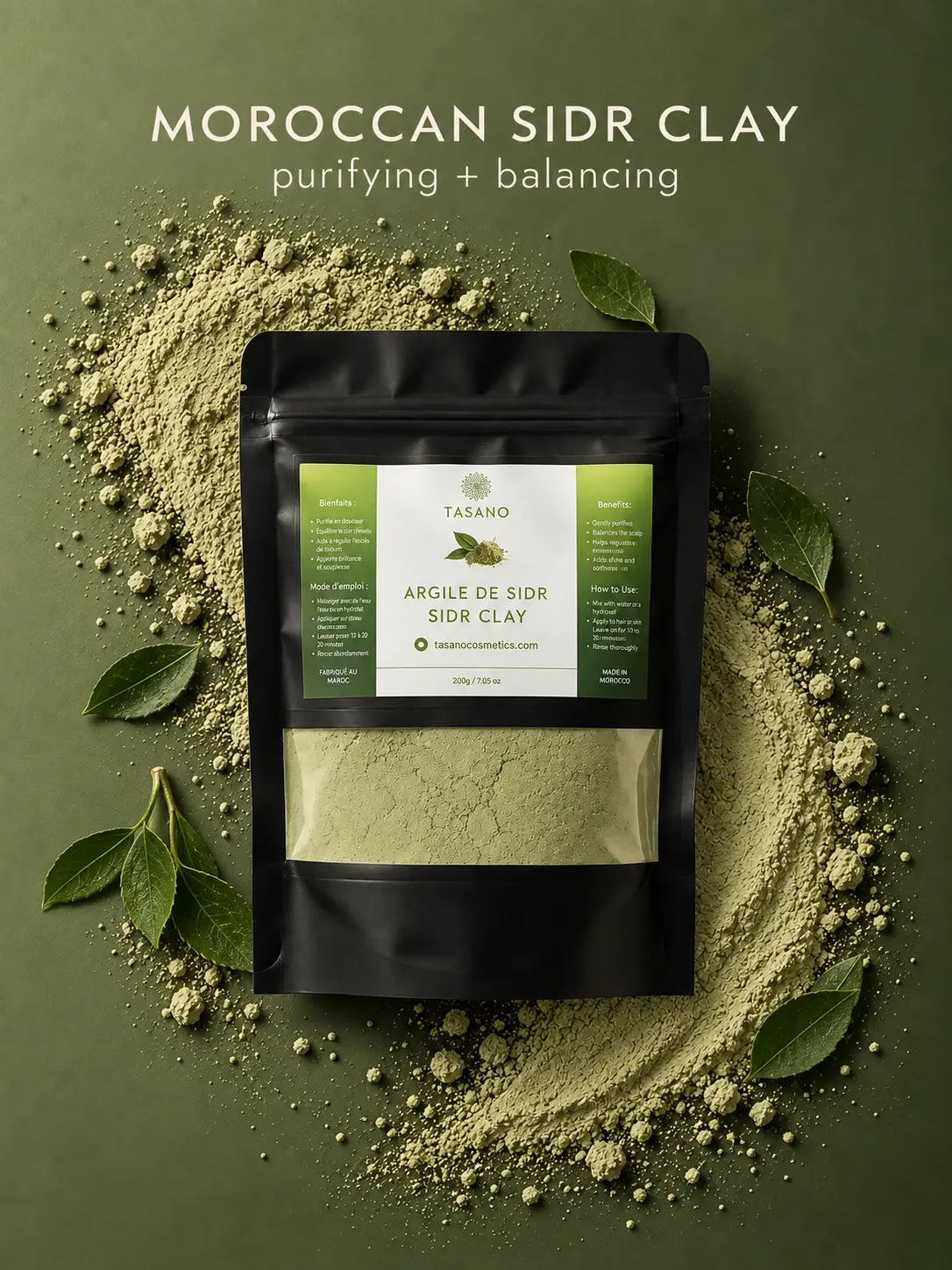 Pure Moroccan Sidr leaf powder natural botanical hair cleanser for oily scalp, buildup and dull hair