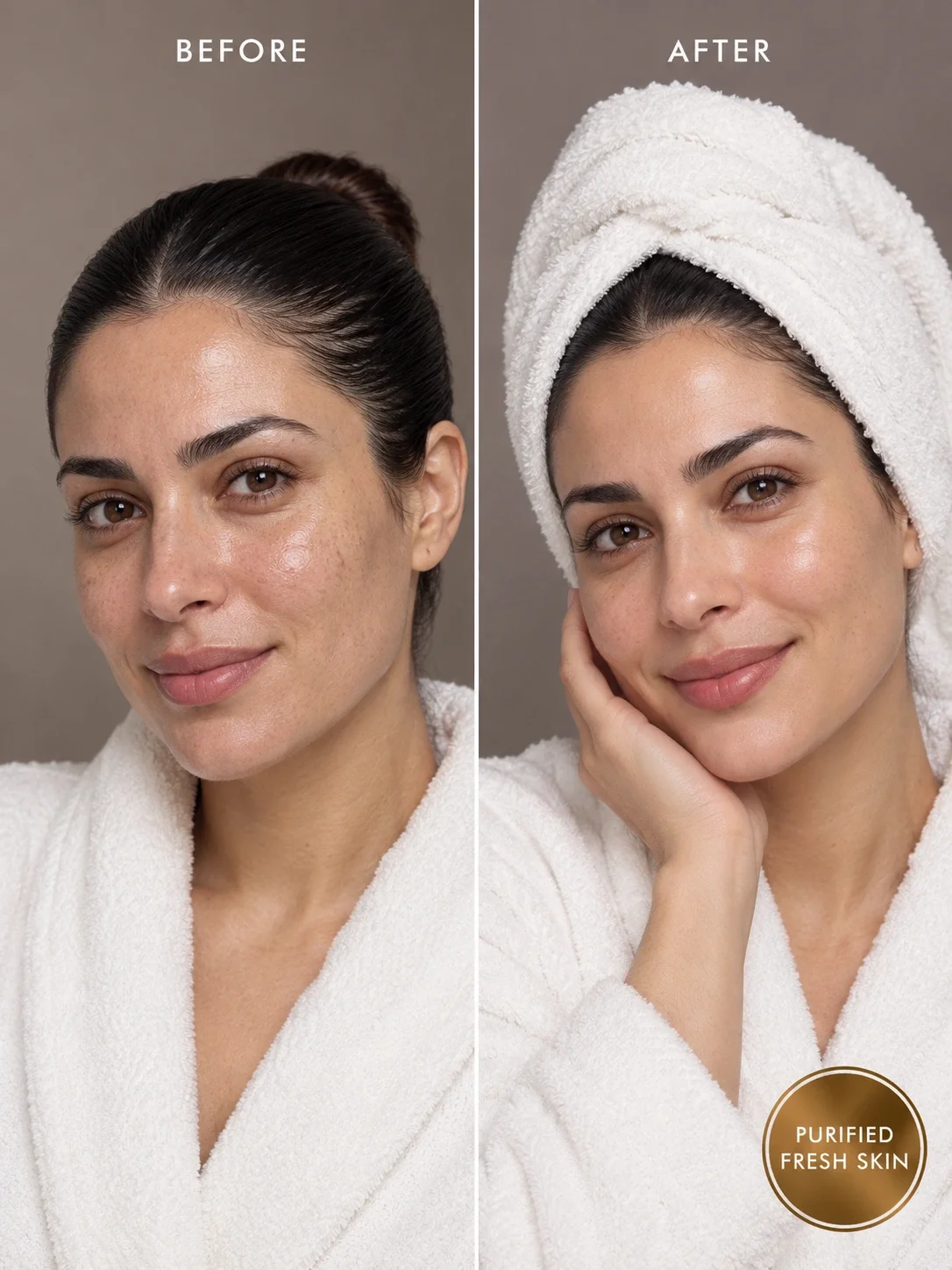 Rhassoul Clay before and after for dull oily skin, congested-looking pores and purified fresh skin