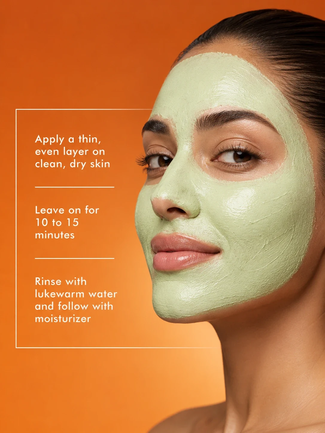 Moroccan model wearing TASANO Vitamin C Mask with simple application instructions
