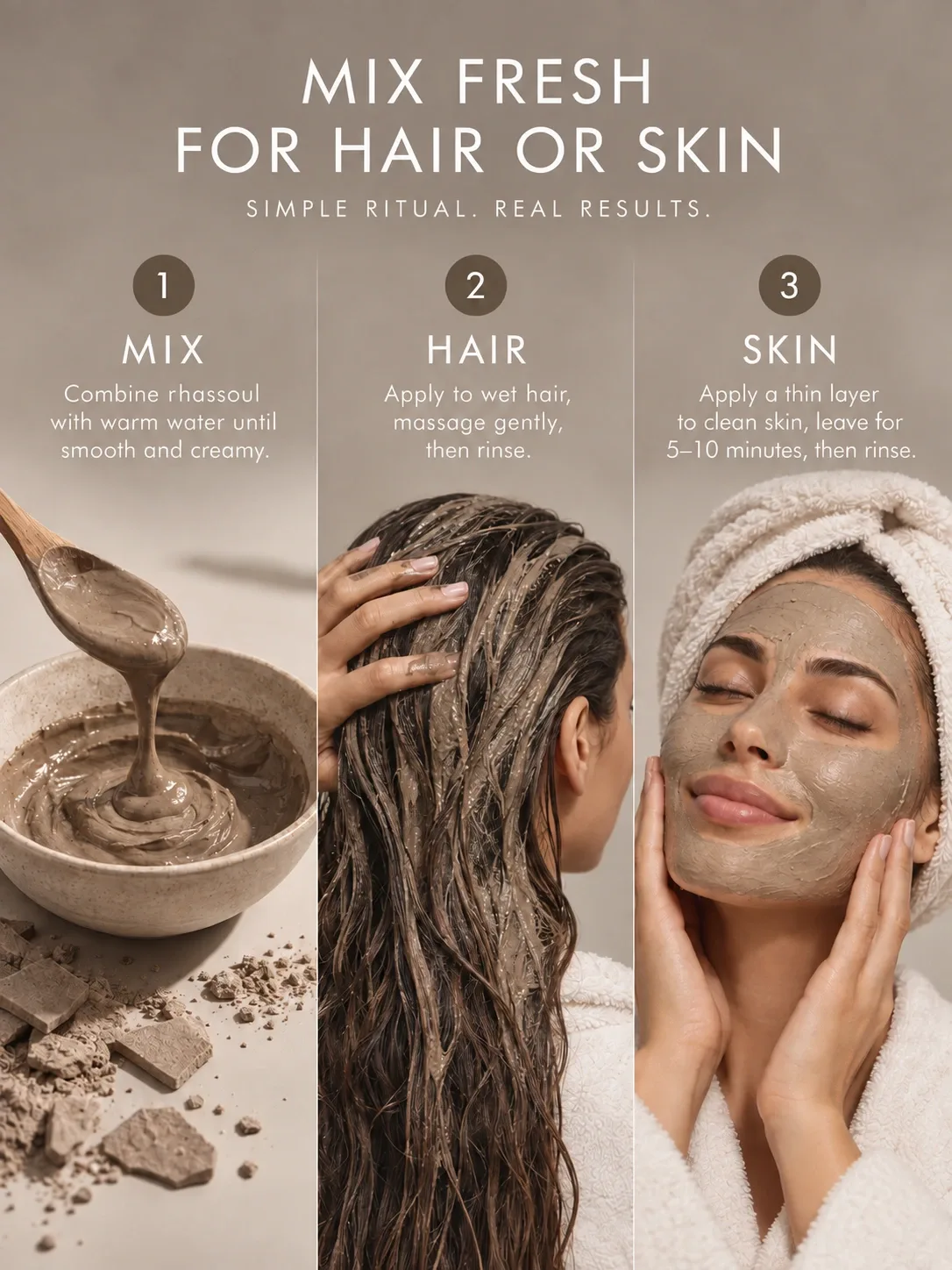 How to mix Moroccan Rhassoul Clay for a natural hair mask, scalp cleanse or purifying face mask