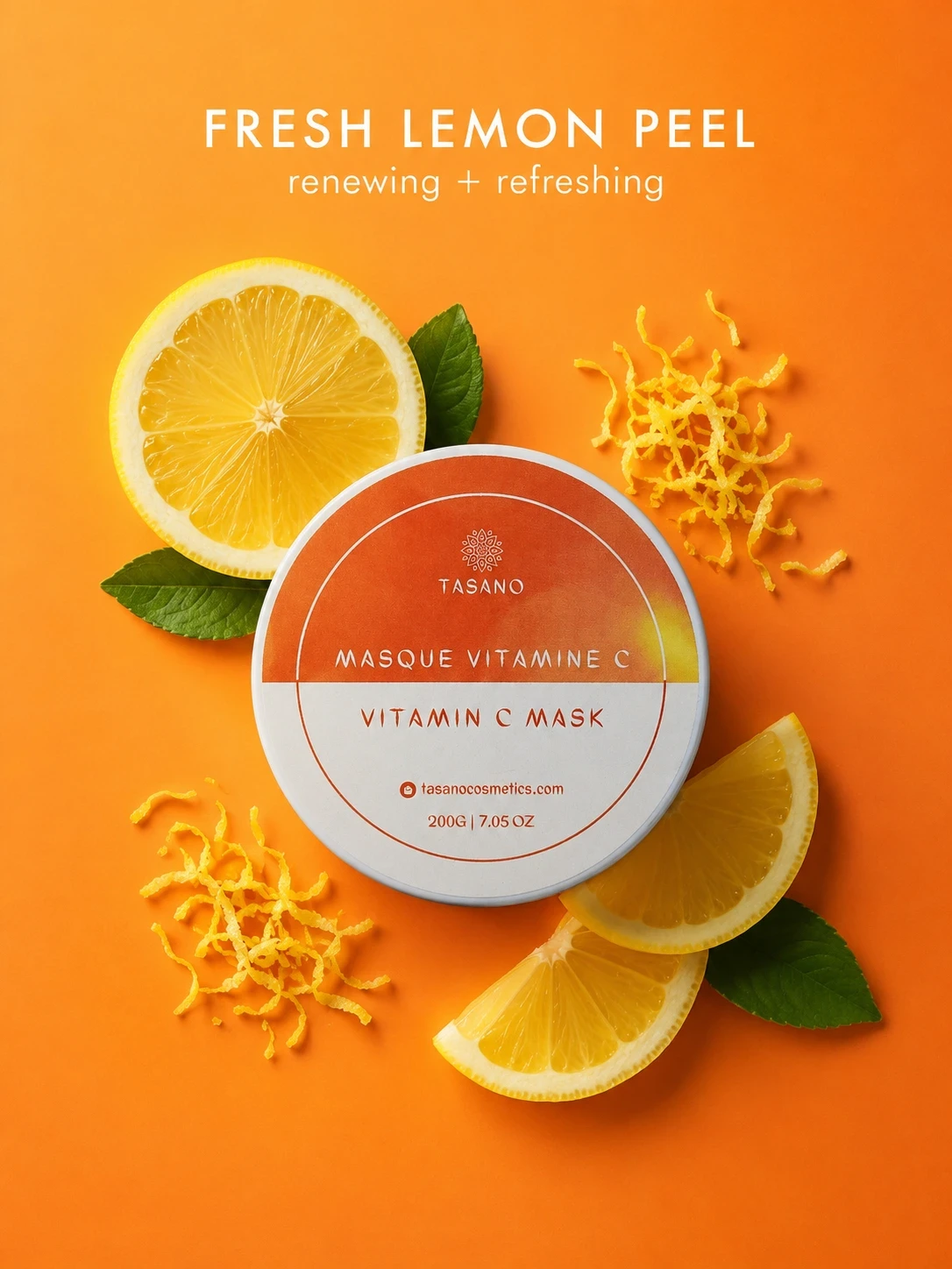 TASANO Vitamin C Mask with lemon slice and peel for renewing refreshing skincare