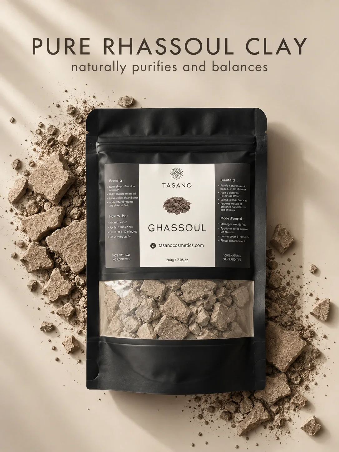 Moroccan Rhassoul Ghassoul Clay from Morocco for oily hair, scalp buildup and purifying skincare
