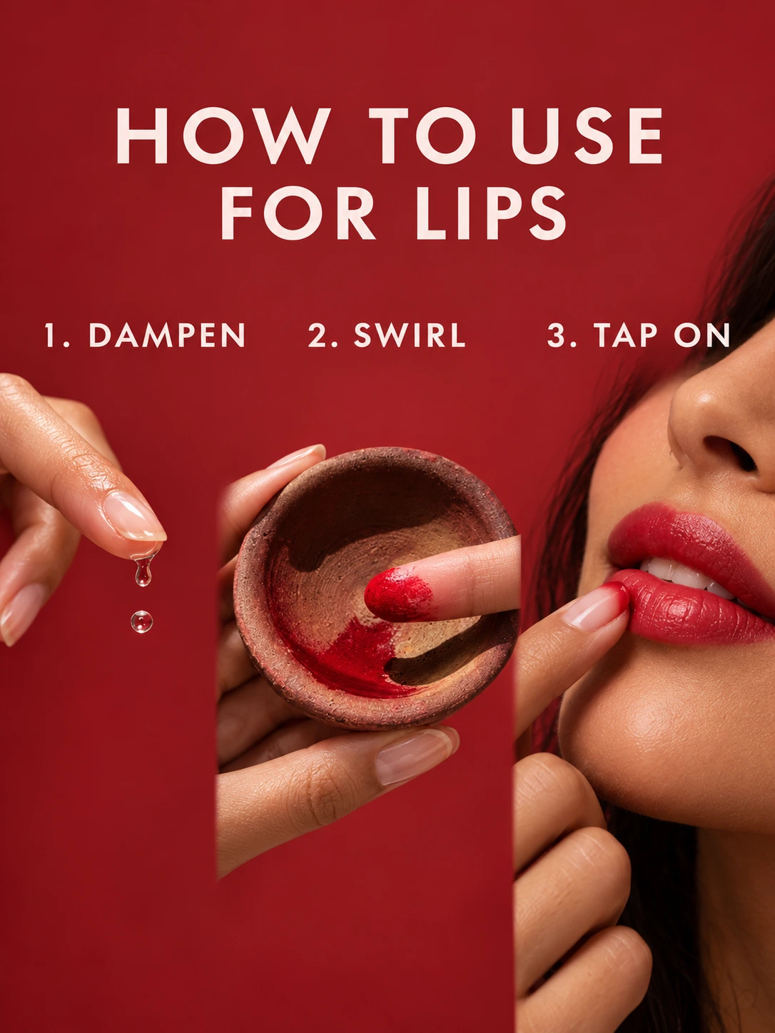 How to use Aker Fassi tajine lipstick for lips, activate with water and apply natural red stain