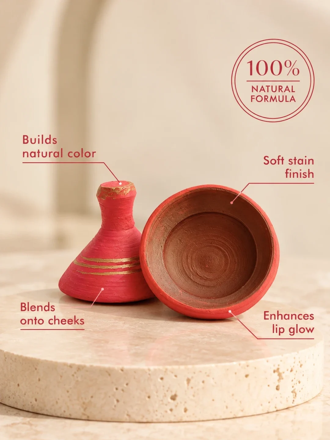Opened Aker Fassi tajine lipstick, Moroccan clay pot lip and cheek stain with natural red pigment Opened Aker Fassi tajine lipstick, Moroccan clay pot lip and cheek stain with natural red pigment