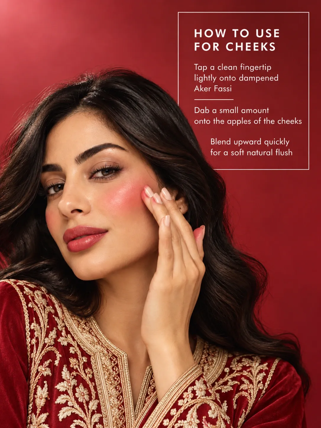 How to use Aker Fassi tajine lipstick on cheeks for natural Moroccan blush and red cheek tint