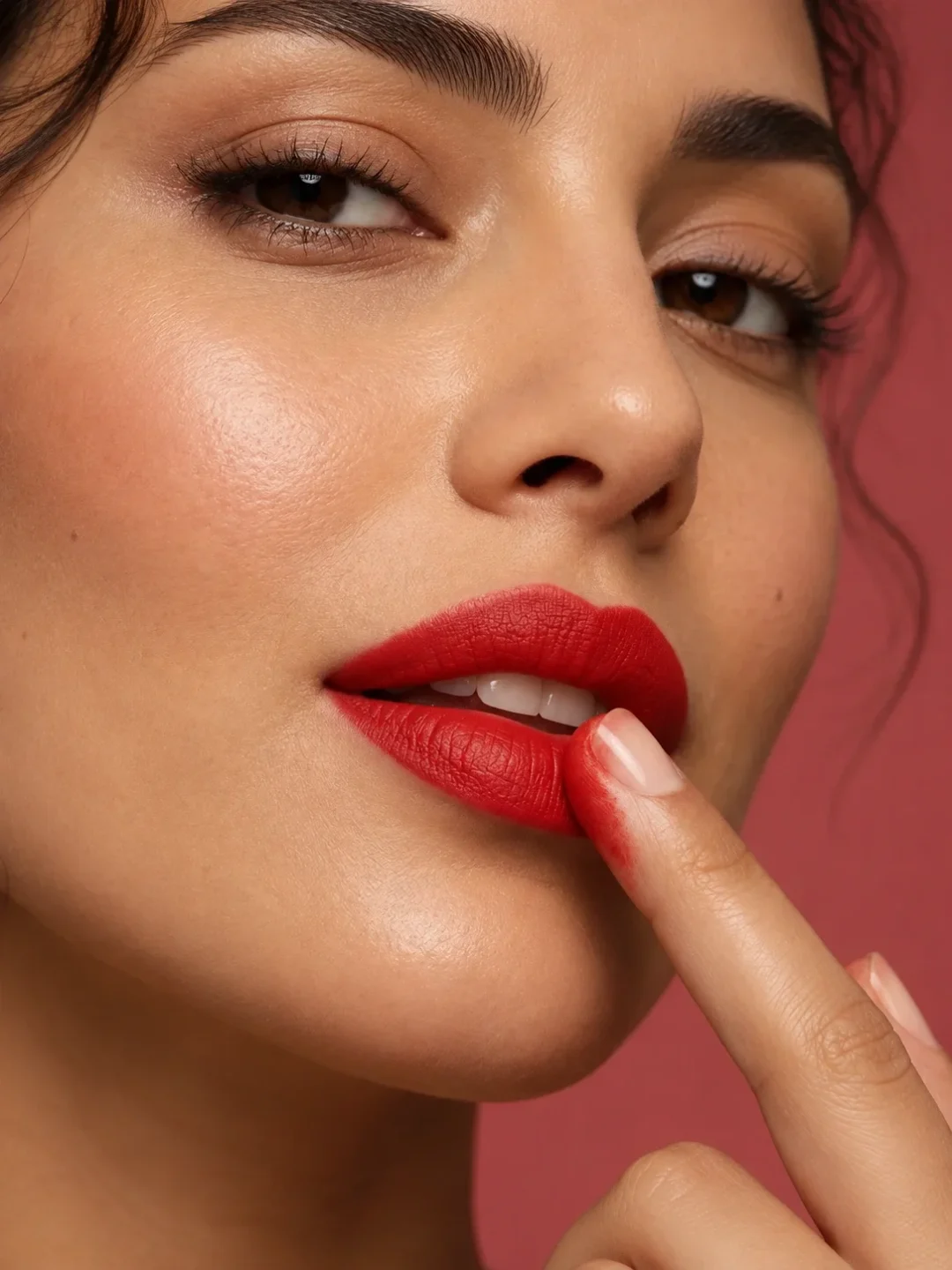 Moroccan lipstick Aker Fassi applied on lips for natural red stain and lightweight color Moroccan lipstick Aker Fassi applied on lips for natural red stain and lightweight color