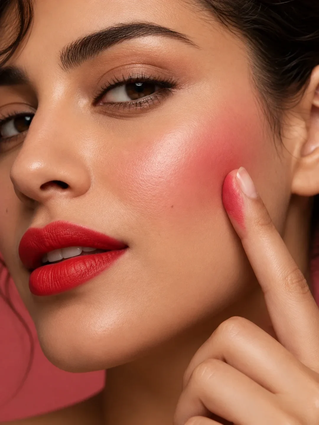 Aker Fassi lip and cheek stain applied as natural Moroccan blush for fresh pink cheeks Aker Fassi lip and cheek stain applied as natural Moroccan blush for fresh pink cheeks